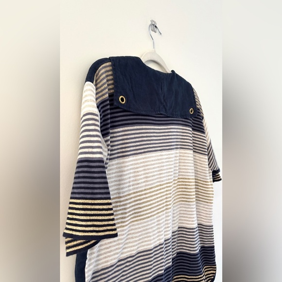 Women's Size L Button Down Blouse Gold‎ Metallic Coastal Nautical Sailor Chic - Picture 6 of 12